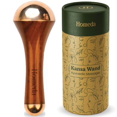 Homeda Kansa Wand for Foot, Face Massage, Kansa Vati with Teak Wooden Handle (Double Side)