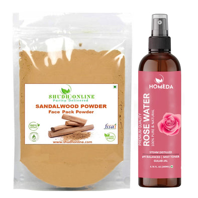 Pure Organic Rose Water Spray and Sandalwood Chandan Powder for Face Pack