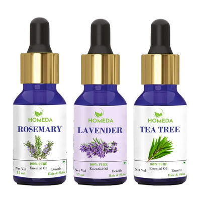 Tea Tree, Lavender and Rosemary Essential Oil for Hair, Skin, Face, Body, Diffuser