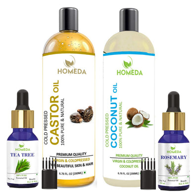 Hair Oils combo, Hair Care Kit (Castor, Coconut, Tea Tree, Rosemary) for healthy hair growth