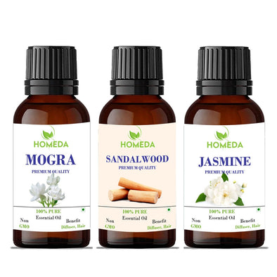 Sandalwood, Mogra and Jasmine Essential Oil for Hair Growth, Diffuser, Sleep, Skin, Face