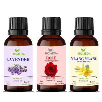 Lavender, Rose and Ylang Ylang Essential Oil for Hair Growth, Diffuser, Sleep, Skin, Face