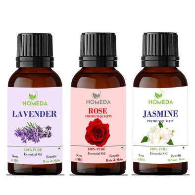 Lavender, Jasmine and Rose Essential Oil for Hair Growth, Diffuser, Sleep, Skin, Face