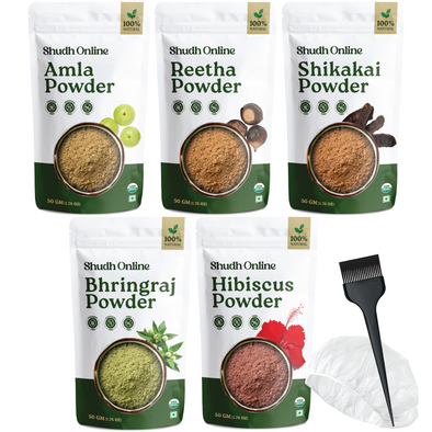 Amla, Reetha, Shikakai, Bhringraj and Hibiscus Combo Powder for Hair Growth (Pack of 5)