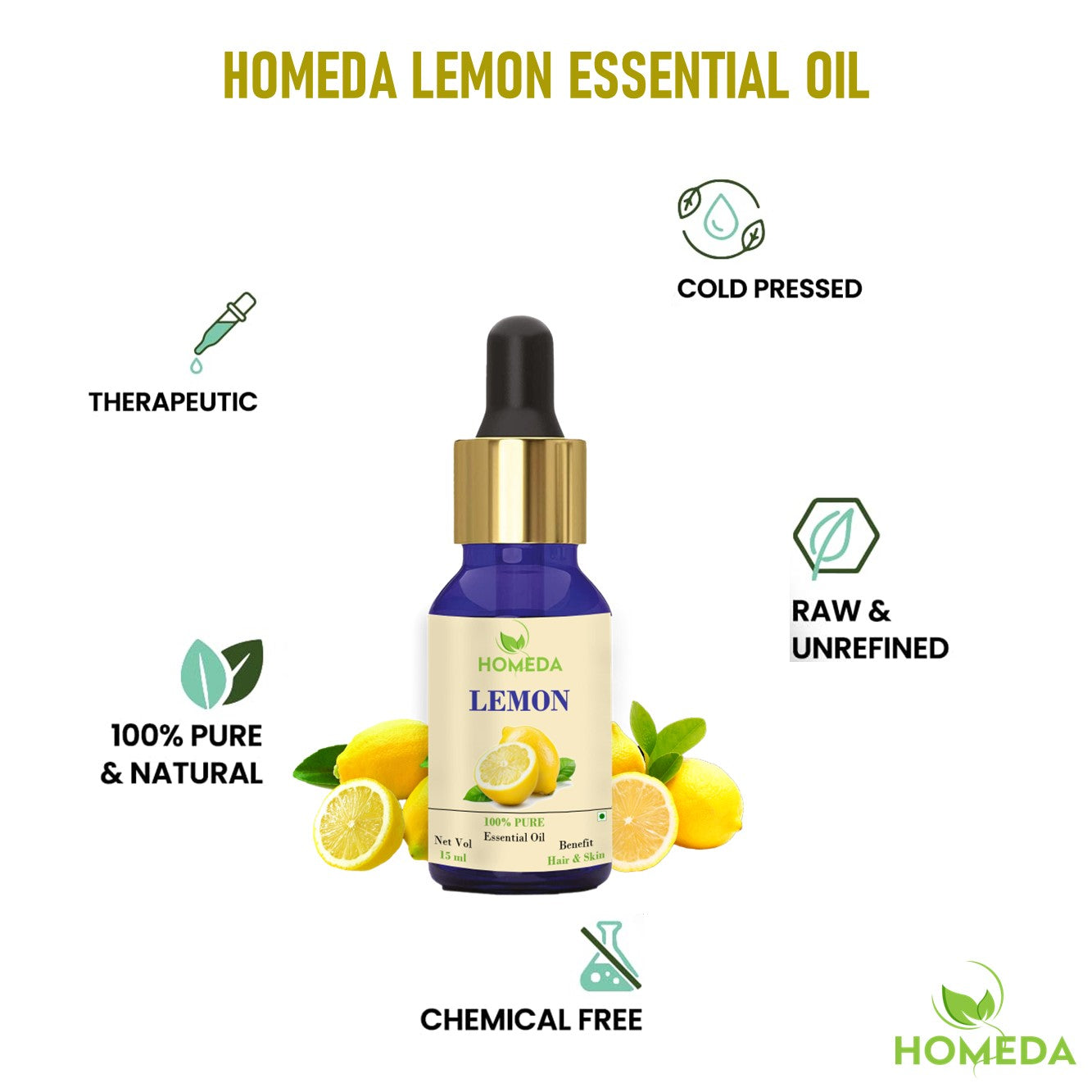 Good Vibes 100% Pure Lemon Essential Oil - 10 ml - Helps Reduce Dandruff &  Brightens Skin